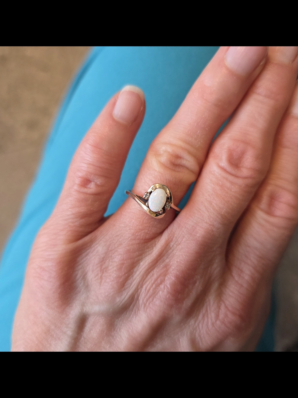 Opal and 10k Gold Accent Ring - White Opal Women’s Ring. Size 7